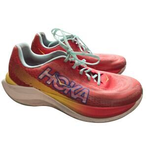 Hoka Mach X performance trainers in the "Cerise/Cloudless" Men's 12 D
